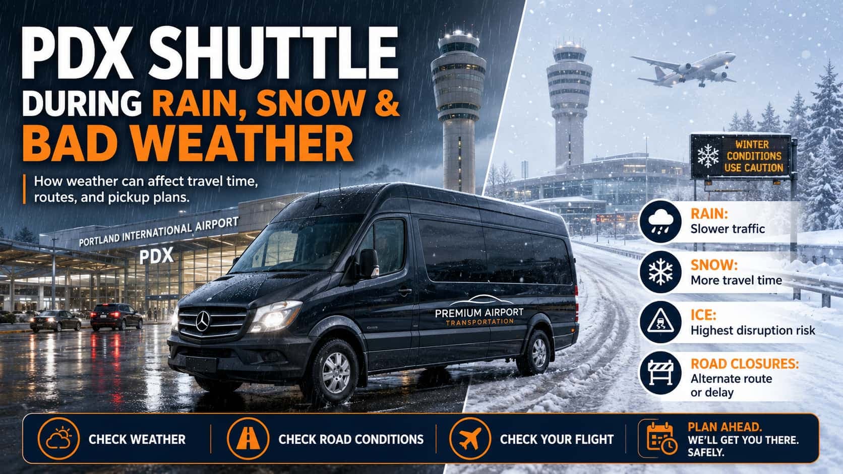 PDX Shuttle During Rain, Snow & Bad Weather